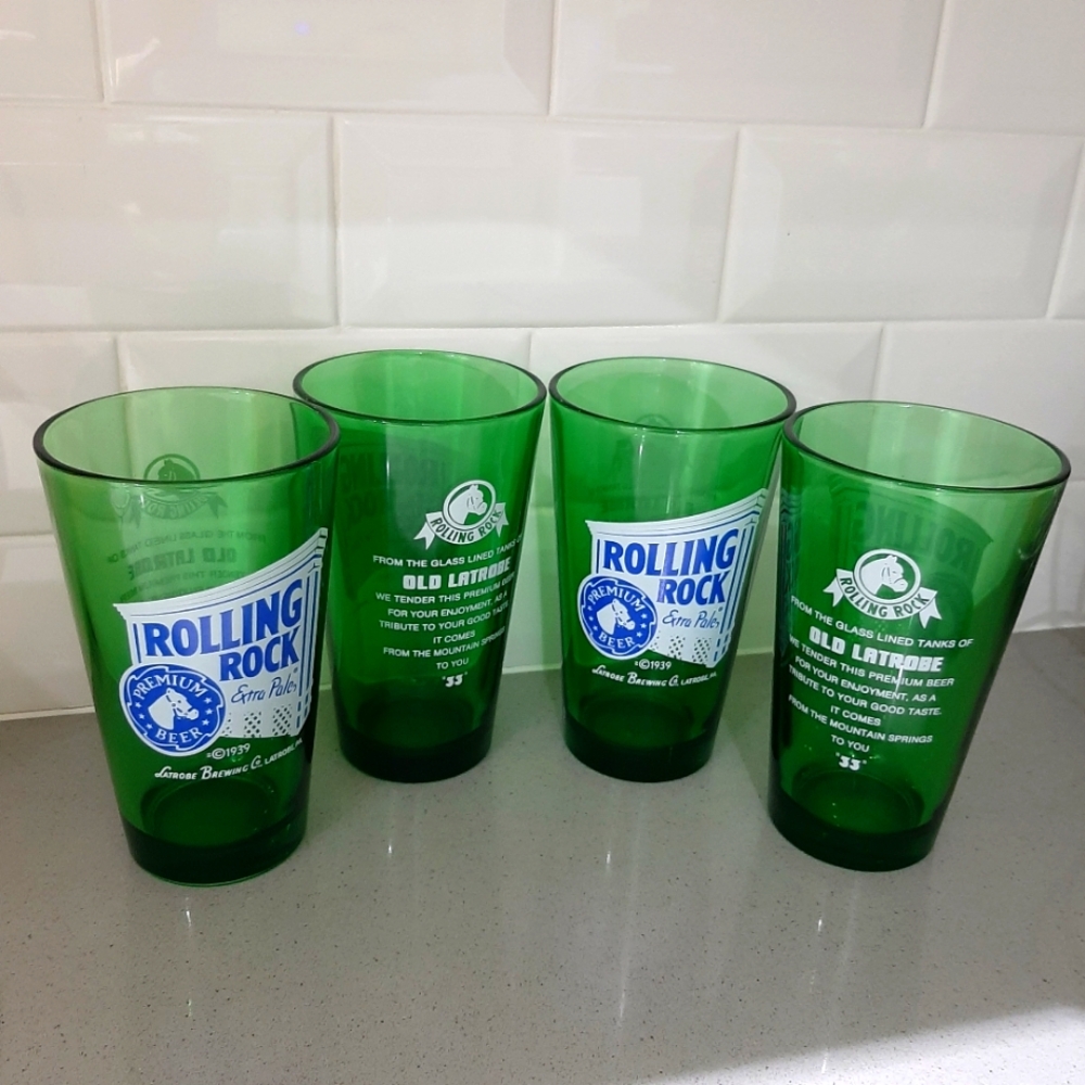 Rolling Rock beer glasses